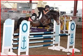 Julia Pariser, of Prestige Equestrians, An English style hunter/ jumper horse trainer rides Cum Laude Z over a 4ft 3 inch oxer. Cum Laude Z has won multiple mini prix Jumper competitions throughout Northern and Southern California horse shows. She is ridden by rider Julia Pariser, Horse trainer and owner of Prestige Equestrians.